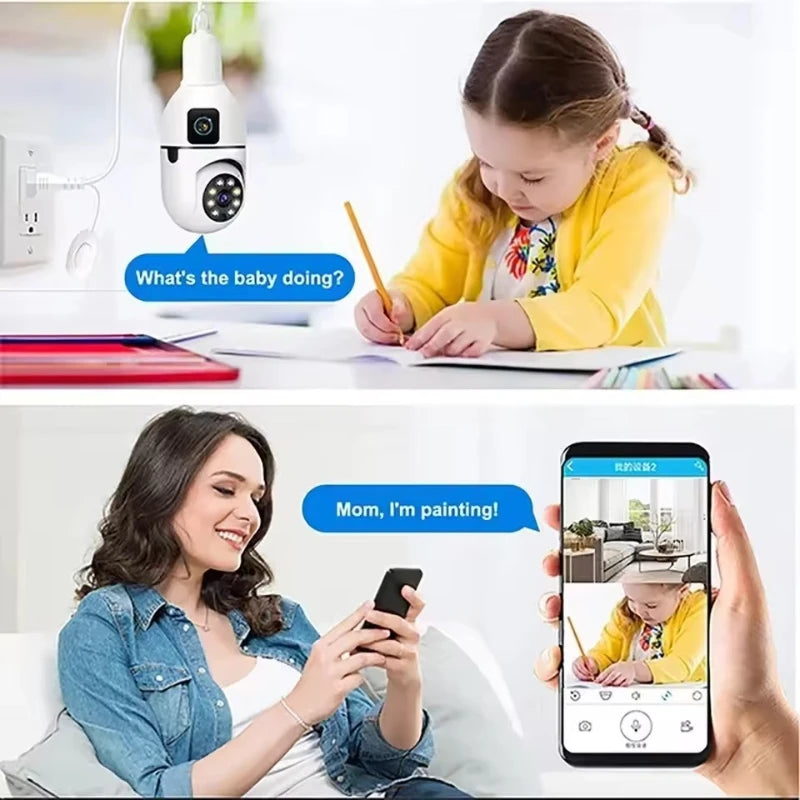 8MP E27 Bulb Surveillance Camera Wifi Camera Dual Lens Security Wireless Baby Monitor Two-way Automatic Human Tracking Monitor