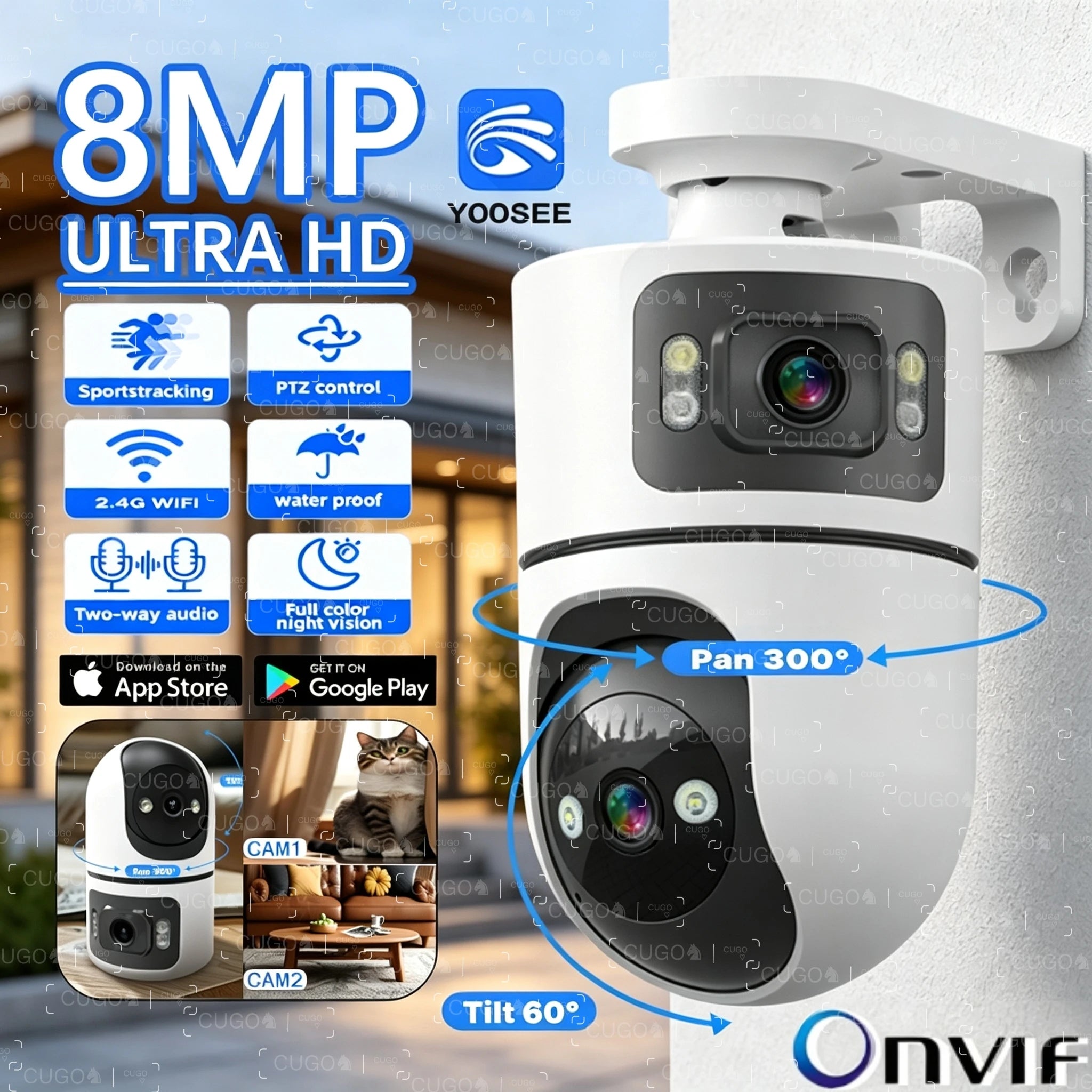 YOOSEE 8MP Indoor Smart WiFi Camera Dual Lens IP Camera Color Night Vision Two-Way Audio Security CCTV Surveillance Baby Monitor