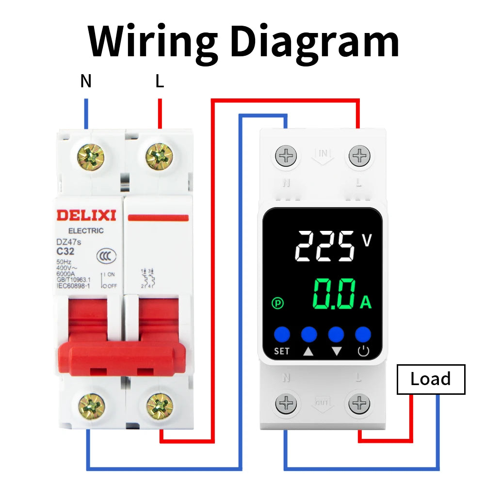 GTRIC Over Under Voltage Protector Adjustable Over Voltage 63A 220VAC Din Rail Under Voltage Protection Device Protector Relay