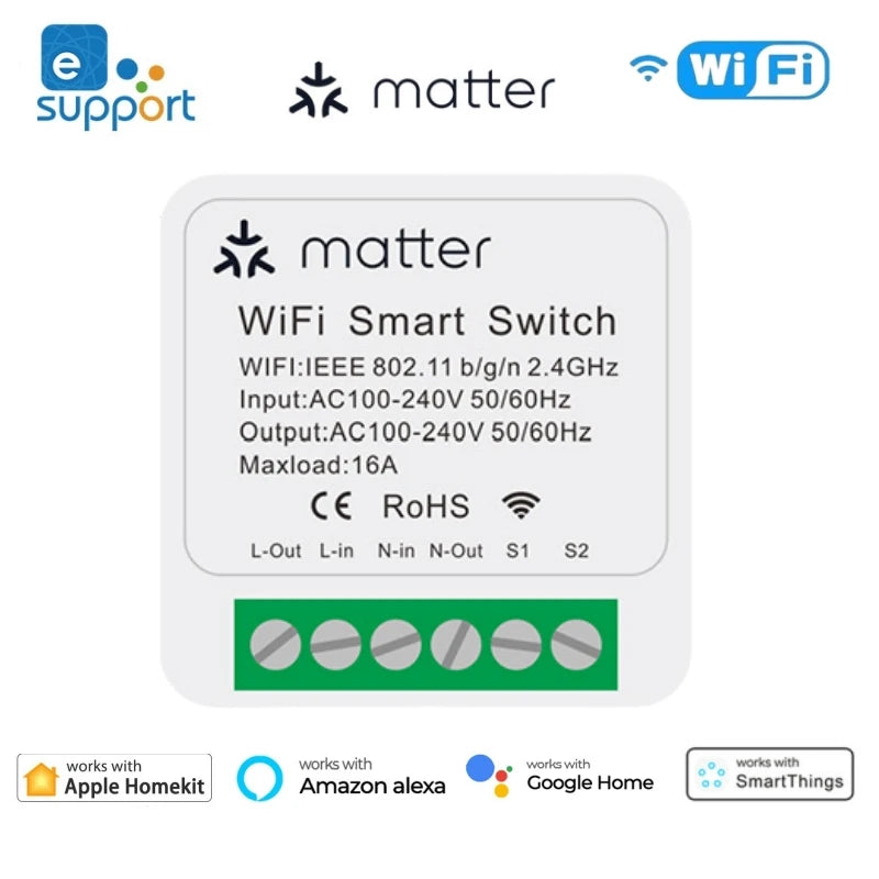 WiFi Matter Smart Switch Universal Breaker 16A Light Switch Smart Home Work with Homekit Alexa Google Assistant EWelink APP