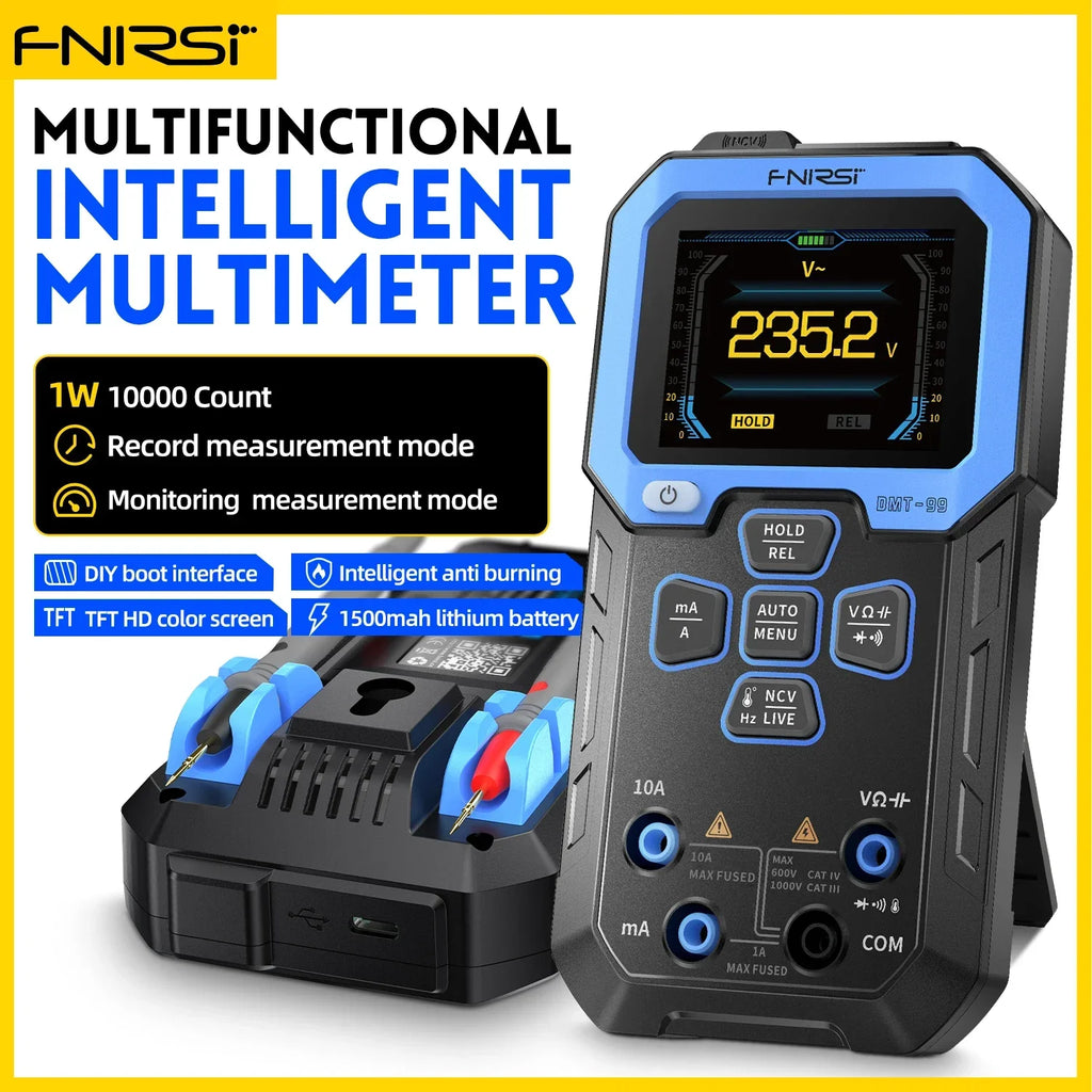 FNIRSI DMT-99 Digital Multimeter 9999 Counts Smart Professional Tester for 1000V Auto - range AC/DC Ohm Hz and Capacitance