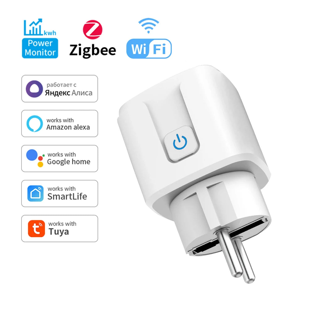 Smart Socket EU Plug WIFI 16/20A With Power Monitor Timing, Voice Control Work with Tuya APP Alexa Google Home Alice