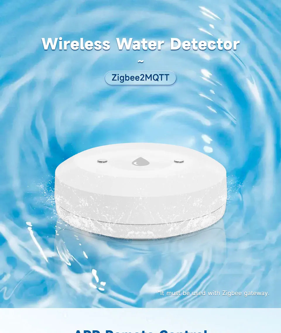 Zigbee Water Flood Sensor Leak Detector Home Security Alarm Remote Monitor Works with Home Assistant Zigbee2MQTT