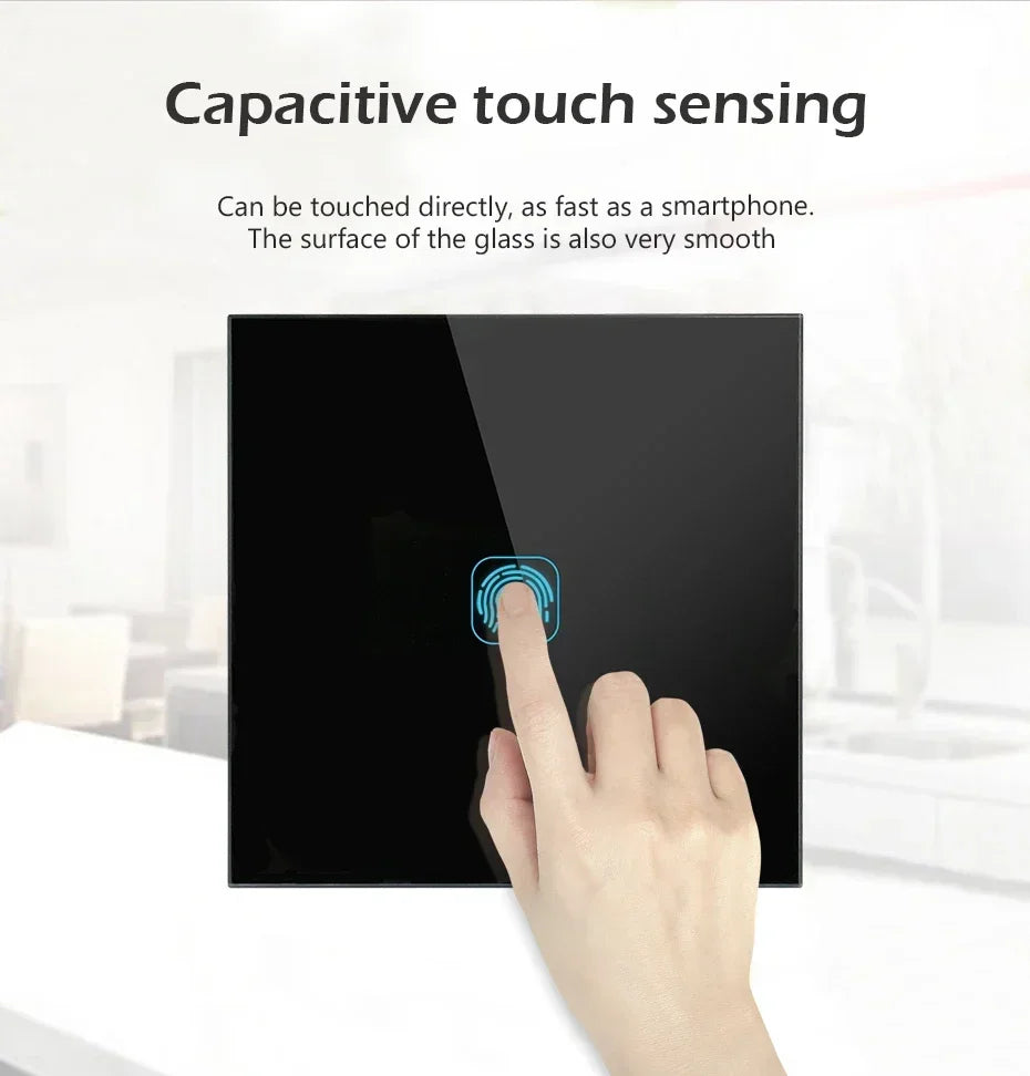 Touch Switch EU/UK Standard White Crystal Glass Panel Touch Switch, AC220V,1 Gang 1 Way, EU Light Wall Touch Screen Switch