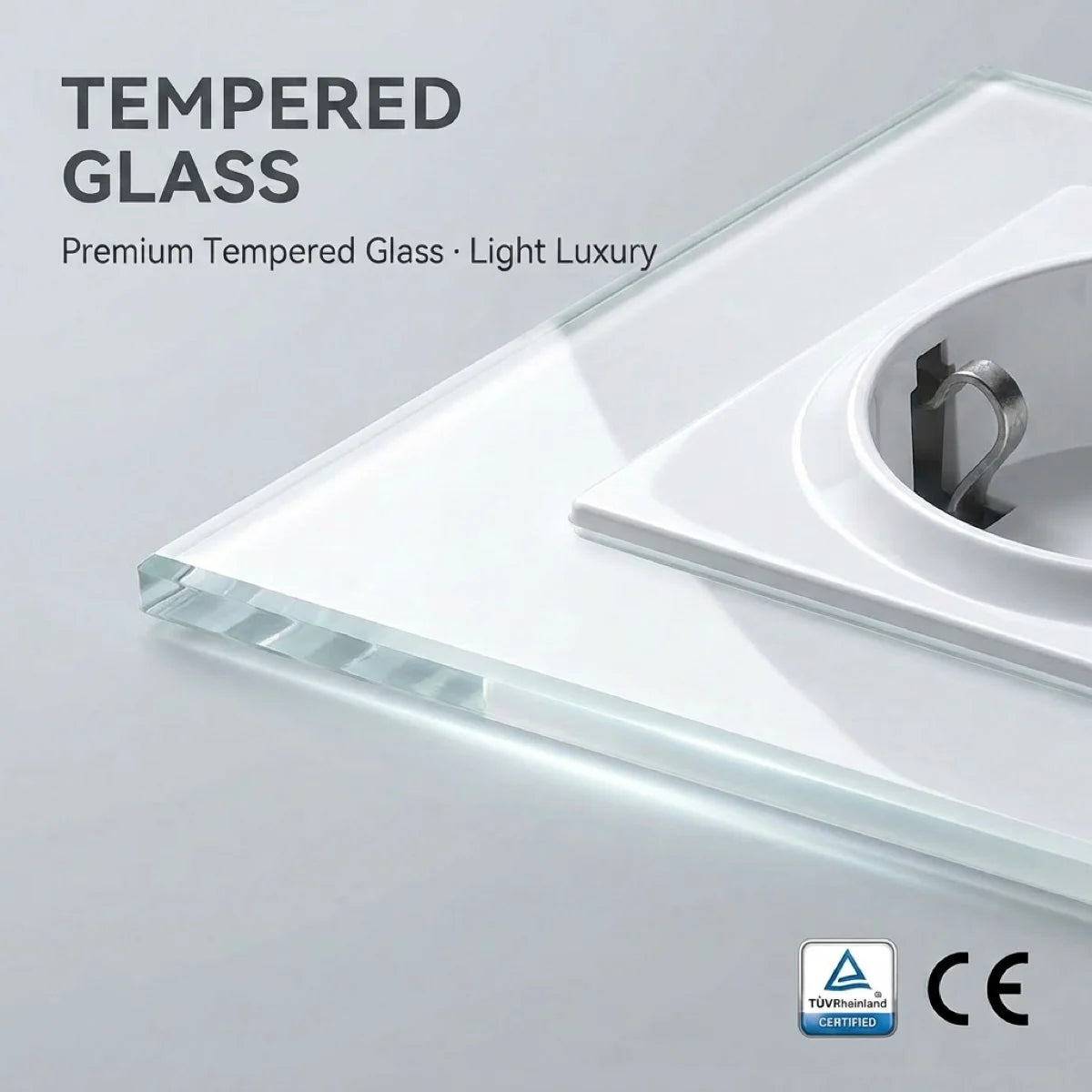 TUV Certified EU Standard Single Wall Socket with Double Power Plug USB Type-C Crystal Glass Panel 1Way Wall Switch 10A/16A 250V