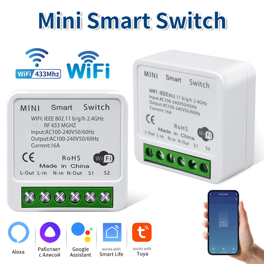 16A 20A WiFi Smart Switch Module RF433Mhz Receiver Breaker Relay Works with Tuya Smart Life App Alexa Google Home Voice Control