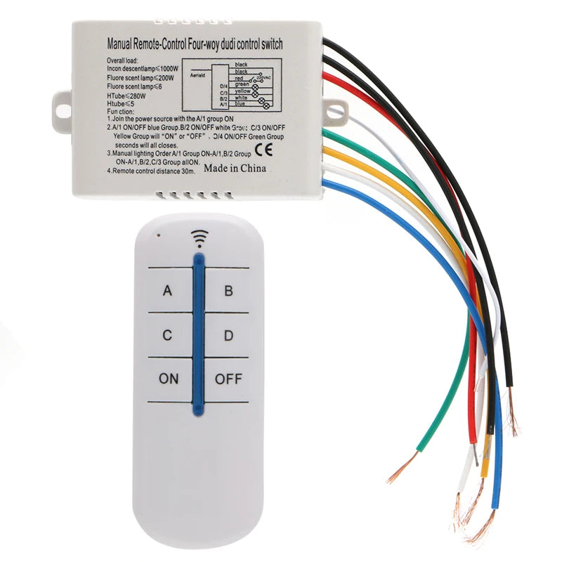 220V 1/2/3/4 Way Wireless Light Switch Kit Remote Light Switch ON/OFF Wireless Remote Control Light Switch