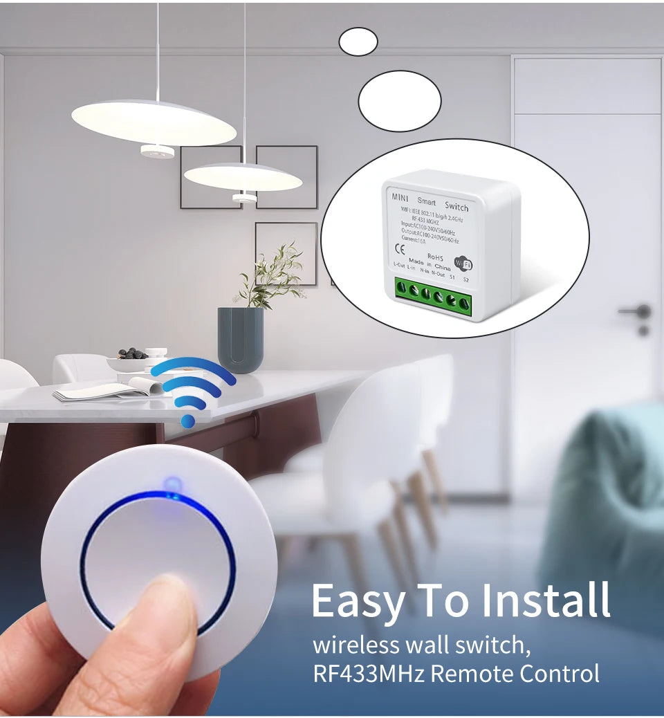 Tuya WiFi Smart Light Switch 16A 433MHz Wireless Remote Control  Relay Controller Voice Control Works With Alexa Google Home