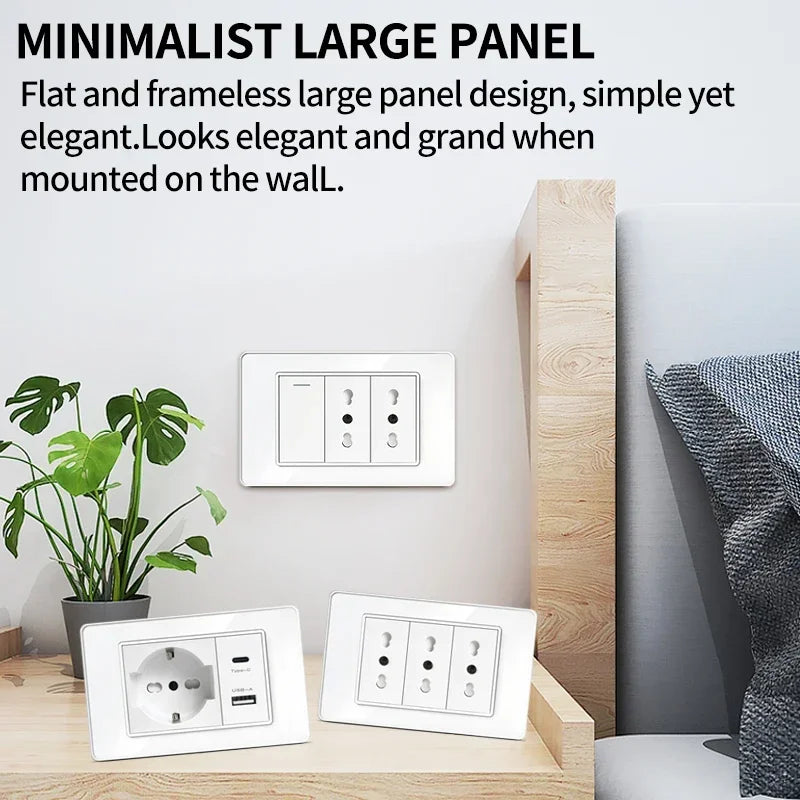 118 Series Black Tempered Glass Wall Switch Socket Italy Standard 16A Outlet with USB Type-C 20W Fast Charging for Home Office