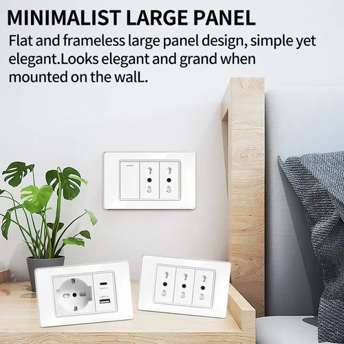 118 Series Black Tempered Glass Wall Switch Socket Italy Standard 16A Outlet with USB Type-C 20W Fast Charging for Home Office
