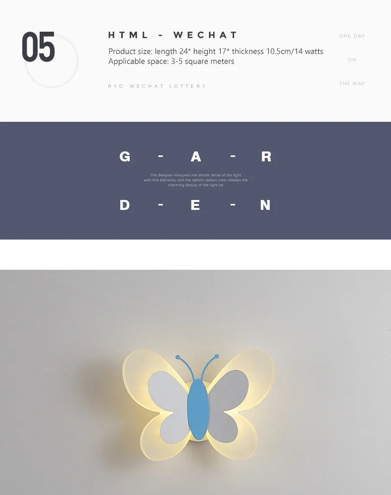 Modern LED Butterfly Wall Light For Bedroom Children's Room Bedside Wall Lamp Creative Personality Wall Decor Butterfly Sconce