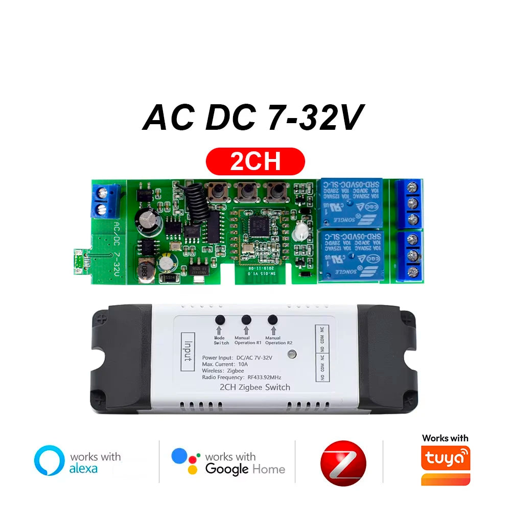 Zigbee 1 2 4 Gang Switch Relay Module Dc 12v 24v 220v Dry Contact 4CH Din Rail Controller Works with Tuya Alexa Gateway Required