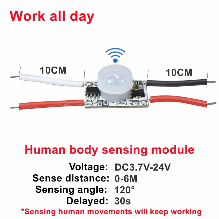 5V 12V 24V Light-operated Switch Movement Detector 6M PIR Motion Sensor Timer Switch Control Light Strip Desk Lamp Night Light