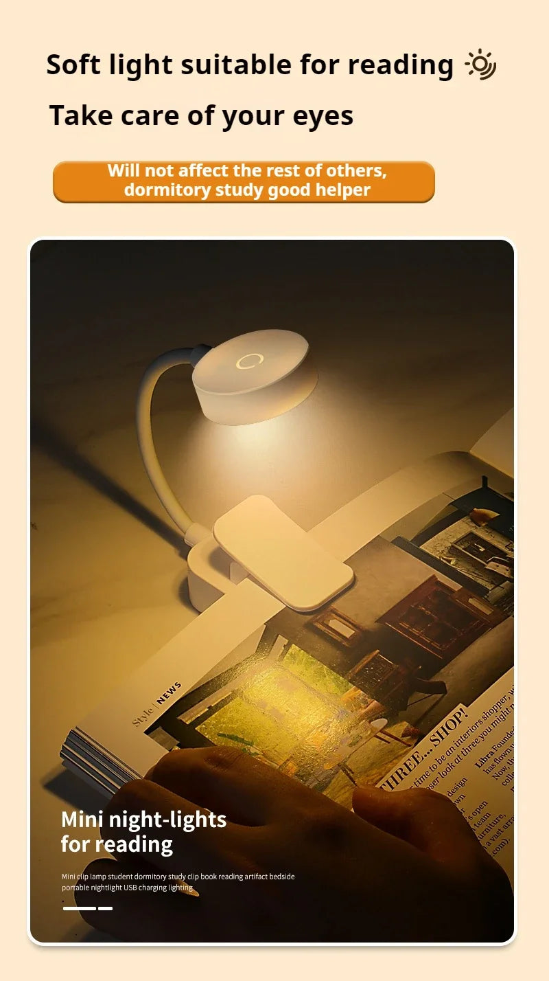 Mini LED Reading Book Light Table Lamp 3 Modes Adjustable Eye Protection Clip-On Study Reading Lamp for Travel Bedroom Book