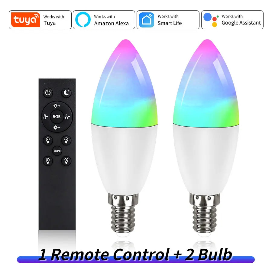 Wifi E14 Led Bulbs 220V Candle Light Tuya Smart Life Spotlight RGB Lamp with RF 2.4G Remote Group Voice Control Alexa Google