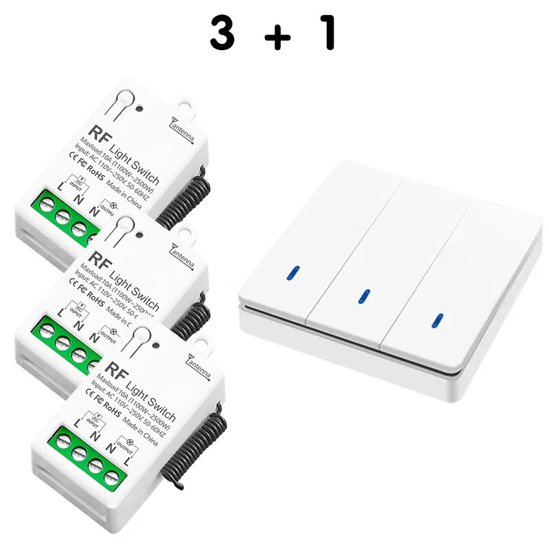 Wireless Smart Switch Light RF 433Mhz 86 Wall Panel Switch with Remote Control Mini Relay Receiver 220V Home Led Light Lamp Fan