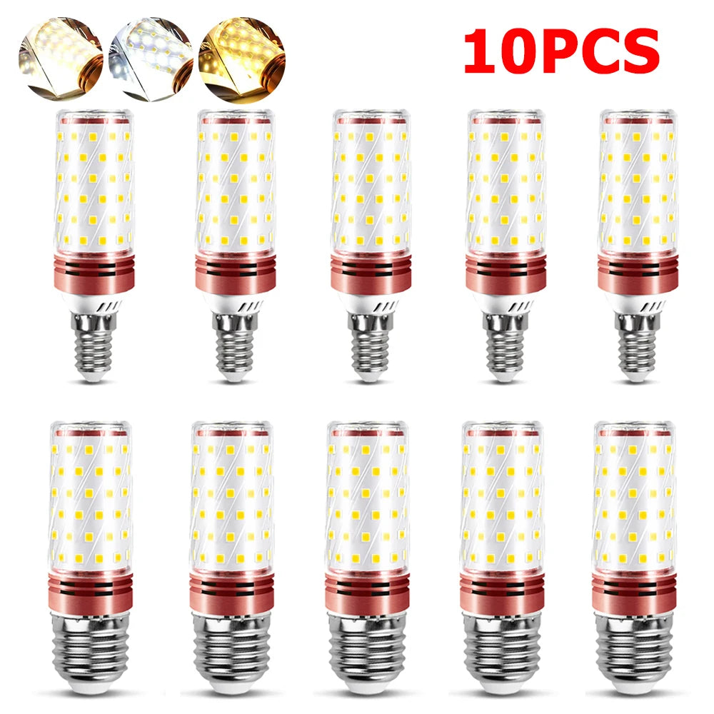 10PCS/Set E27 E14 LED Light 12W 16W 20W Super Bright Lamp Tricolor Changeable Corn Bulb 110V 220V for Home 360Degree Lighting