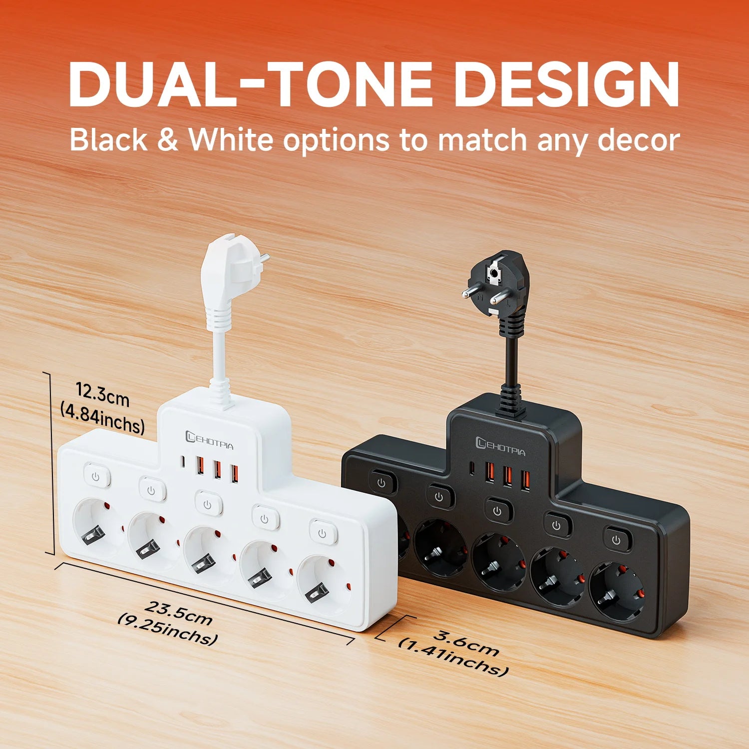 2500W EU AC Plug Power Strip Independent Switch Wall Mounted European Standard Plug Socket Network Filter With USB C Charging
