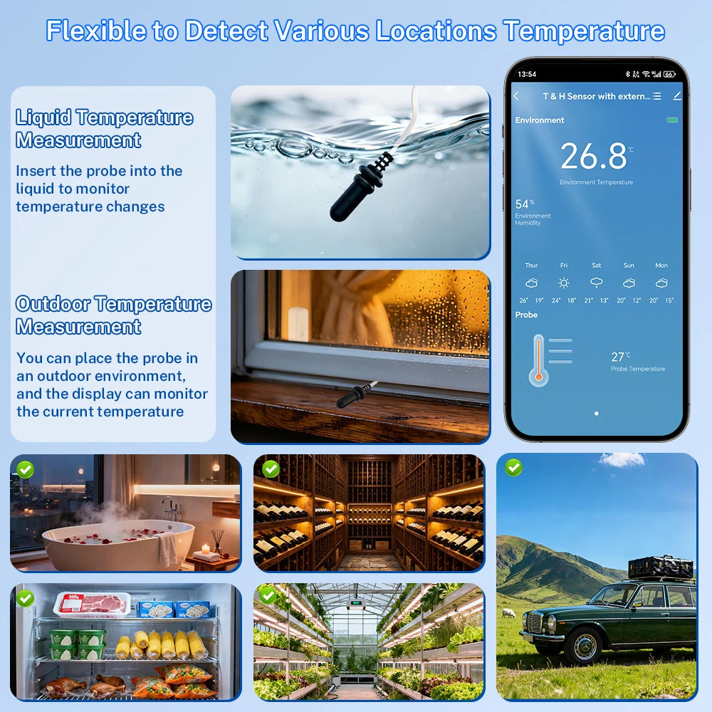 Tuya Zigbee WiFi Temperature Humidity Sensor with External Probe, Smart Home Compatible with Smart Life Google Home Alexa