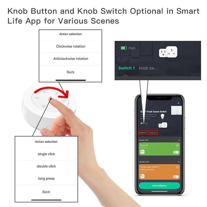 Works with Tuya ZigBee Smart Knob Switch Wireless Scene Switch Button Remote Dimmer Battery Powered Automation for Smart Life AP