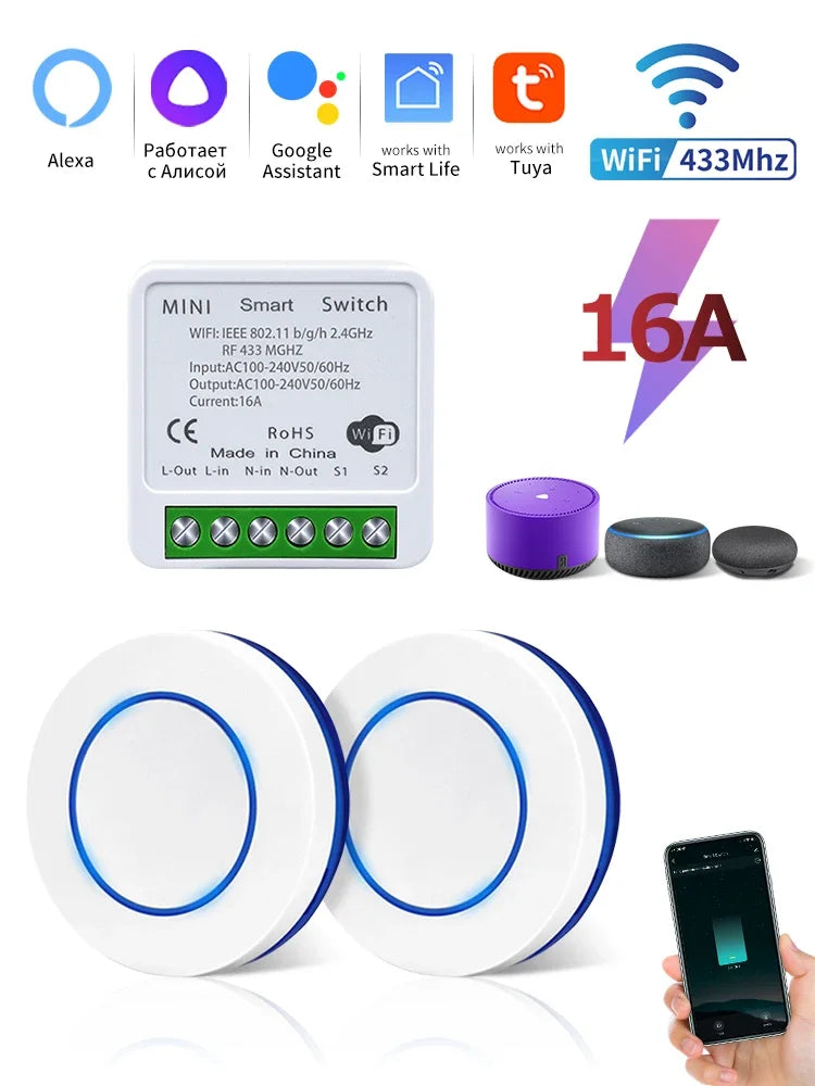 Tuya WiFi Smart Switch RF433Mhz App Remote Control Home Smart Life Wall Light Switch 110V 220V Work With Alexa Google Home Alice
