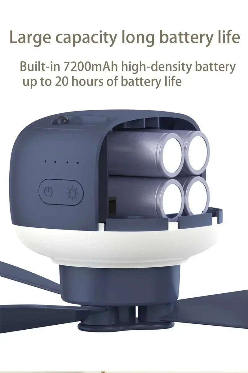 Portable Ceiling Fans 7200mAh Outdoor Camping Fan Tent Canopy Ceiling Fan Rechargeable Electric Fan Remote Control LED Lighting
