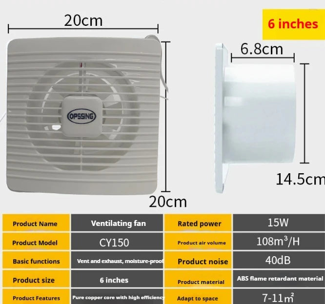 220V 4/6/7inch 110/150/180mm silence Ventilating Strong Exhaust Extractor Fan for Window Wall Bathroom Toilet Kitchen Mounted