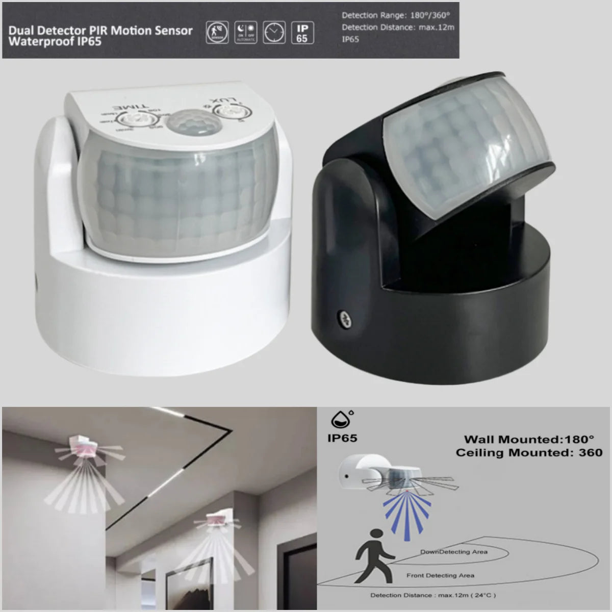 AC 220V-240V Automatic PIR Infrared Motion Sensor Detector Double Probe Induction Movement Light Switch Outdoor IP65 180 Degree