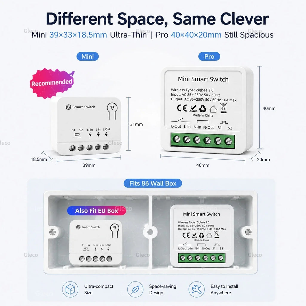 Zigbee TUYA 1/2/3Gang Mini Smart Switch Module 10A/16A DIY Relay Switches Breaker Works With Alexa Google Home Assistant 2MQTT