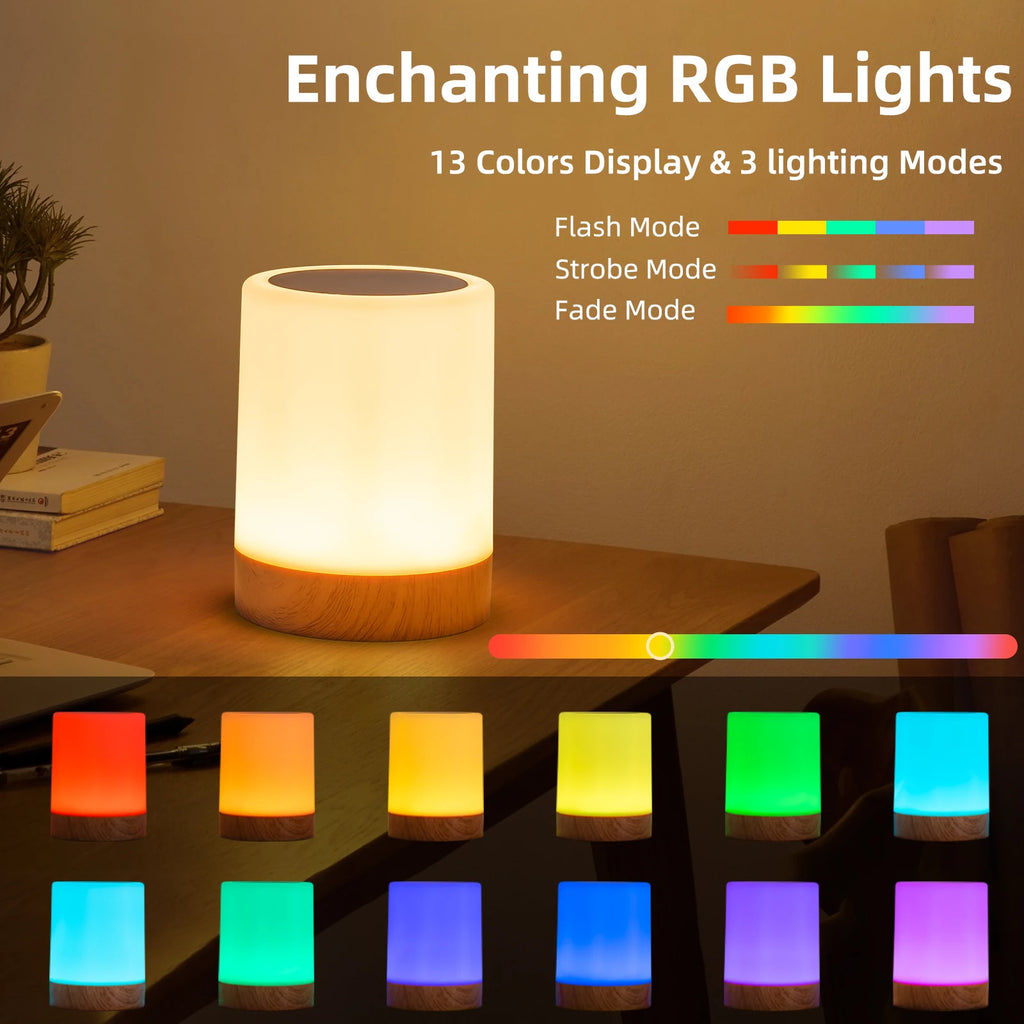 16 Colors Night Light Smart Touch Bedside Table Lamp RGB USB Rechargeable Desk Lamp Bedroom Decoration Gift Dining Table Light