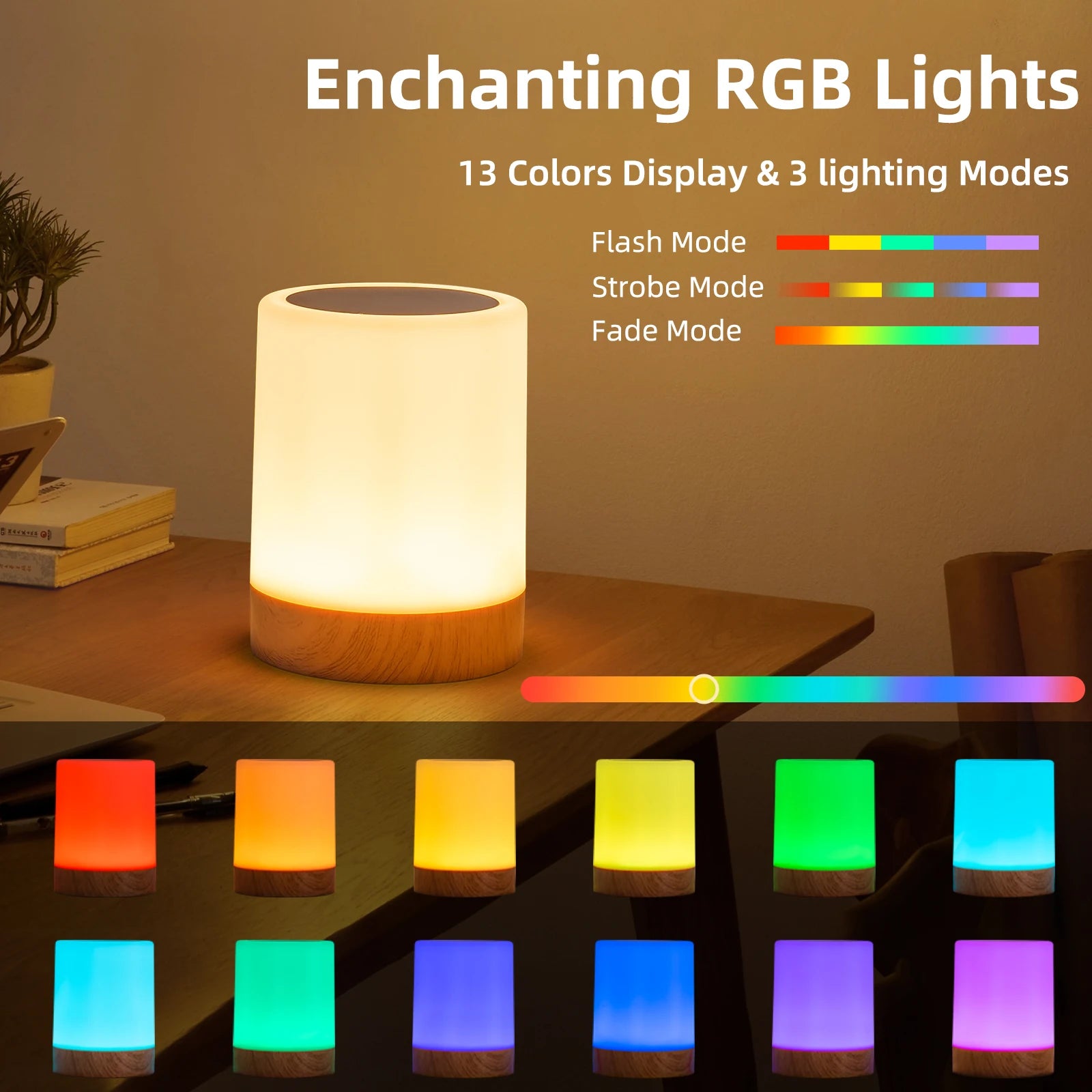 16 Colors Night Light Smart Touch Bedside Table Lamp RGB USB Rechargeable Desk Lamp Bedroom Decoration Gift Dining Table Light
