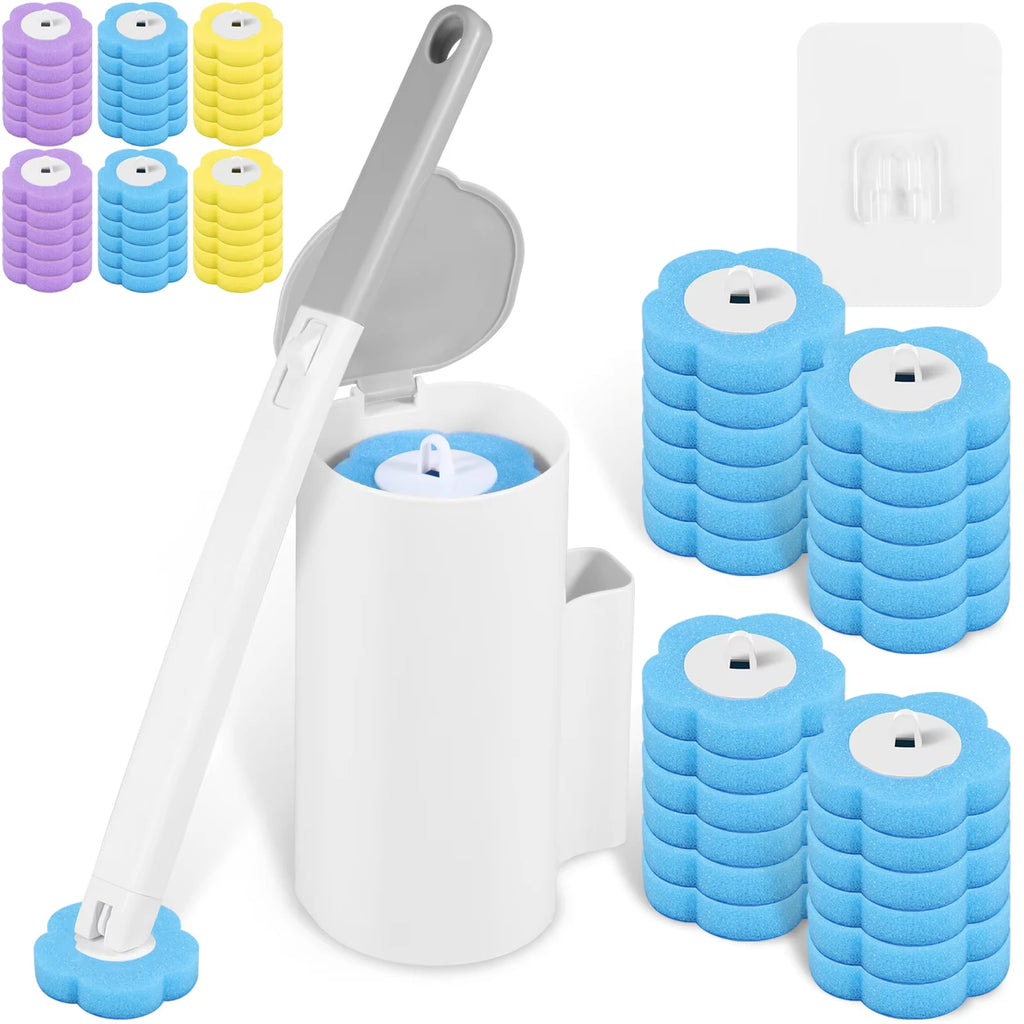 Upgrade Toilet Brush Kit with Disposable Replacement Heads, Long-Handle Hygienic Bathroom Cleaning Brush for Home WC Accessories