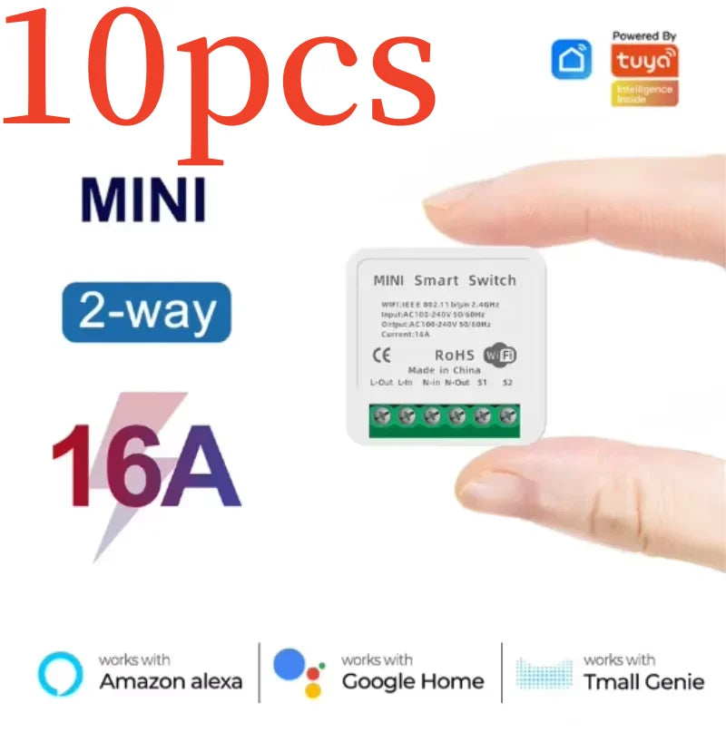 Mini 16A WiFi Switch Smart Life App 2 Way Control Smart Home Automation Module Interruptor Work for Alexa Google Home