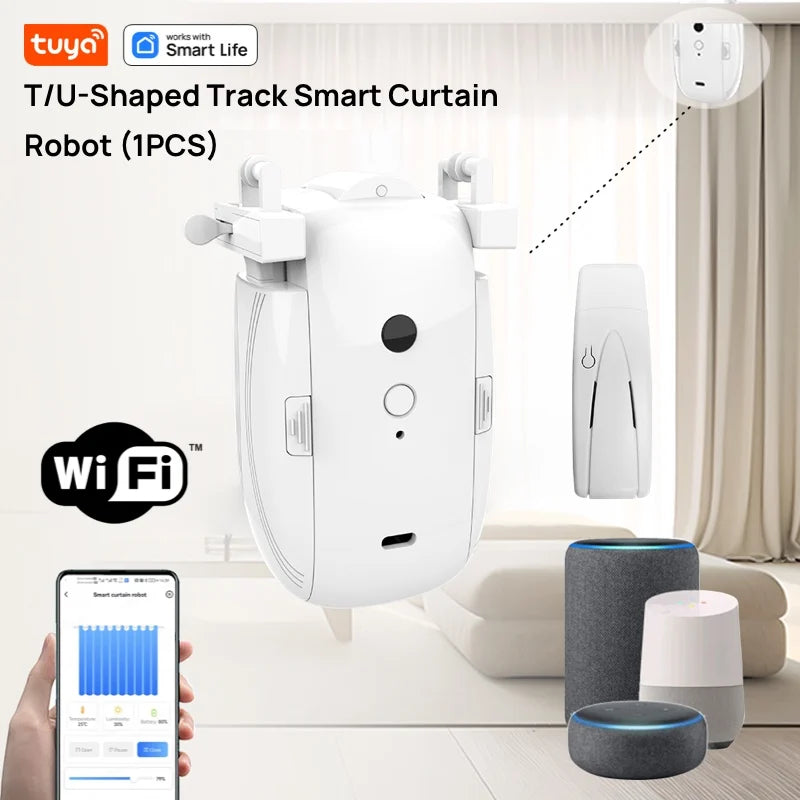 Tuya Smart WiFi Curtain Robot (with Gateway), APP Remote Control, Voice Control, Included Accessories for T/U Curtain Tracks