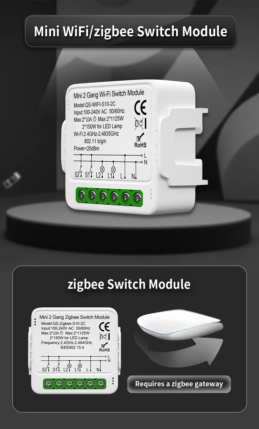 TNCE Tuya Switch Light Curtain Dimmer WIFI Zigbee, Smart DIY MINI Module, Roller Blinds Shutter Breaker, voice alexa google home