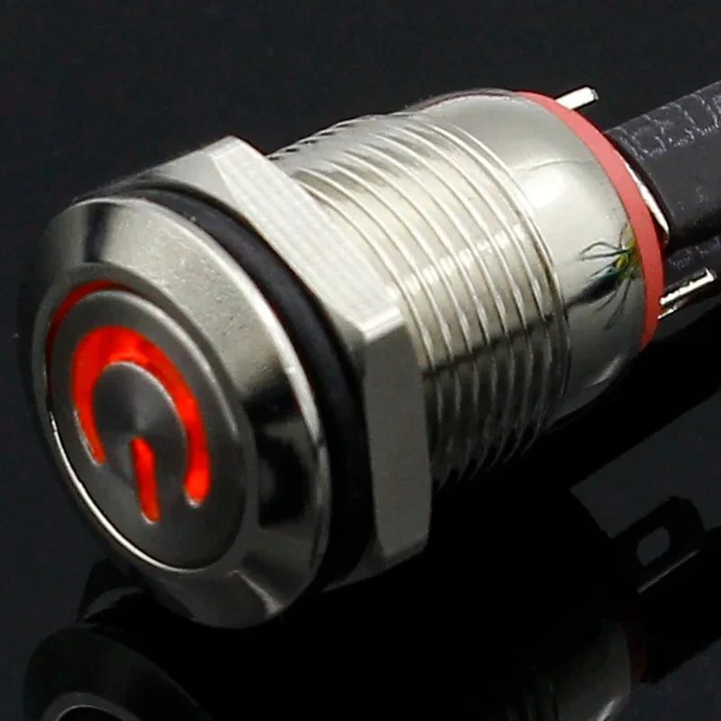 1PC 12mm 3V 5V 12V 220V Angel Eye Aluminum Metal LED Power Push Button Switch Self-reset Metal Switch Normally Open