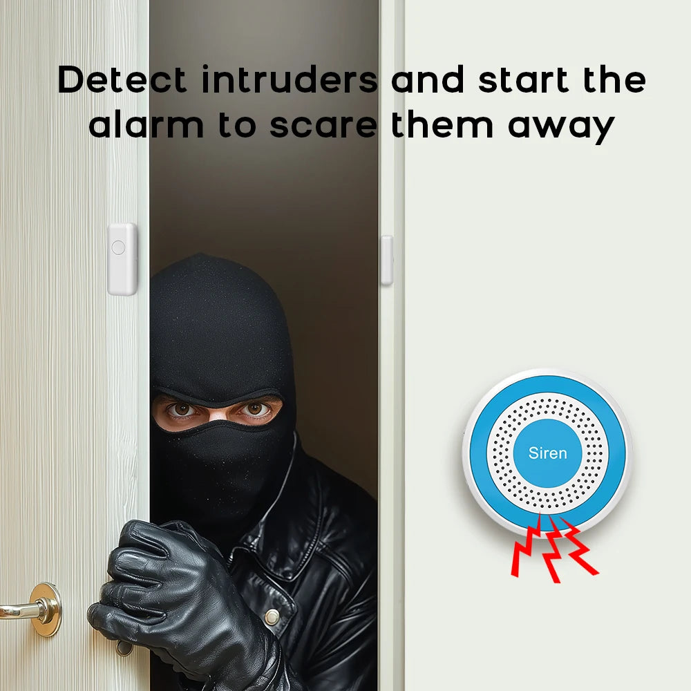 Tuya Smart Life App WiFi Smart Home  Alarm System Kit Wireless 433MHz Door Sensor Siren for Garage Office Security  Protection