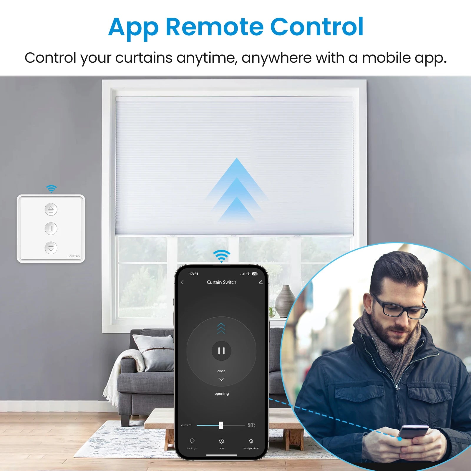 LoraTap Tuya Smart Life Roller Shutter Curtain Pushbutton Switch Remote Control via Google Assistant Alexa