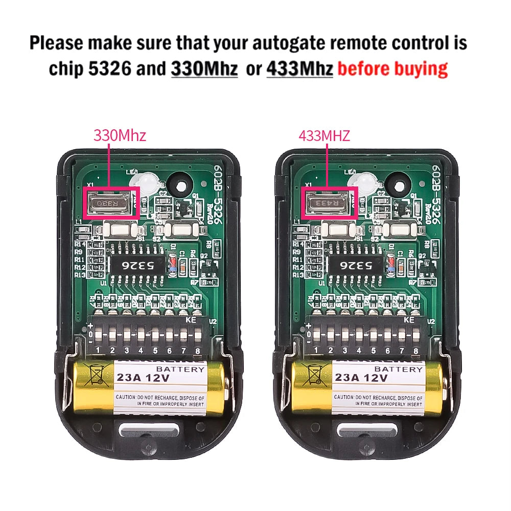 8 Dip Switch 433Mhz 330mhz Smart Copy Remote Control Fixed Code 2 CH Duplicator For Gate Garage Door Opener or Alarm System