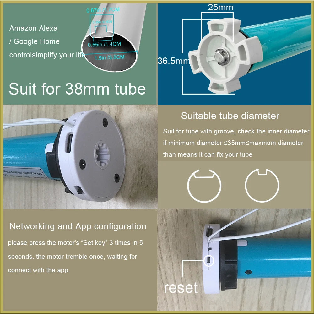Matter Over Thread Smart Roller Shade Blinds Motor Built in Battery for 37mm 38mm Tube Homekit Google Home Smartthings  App