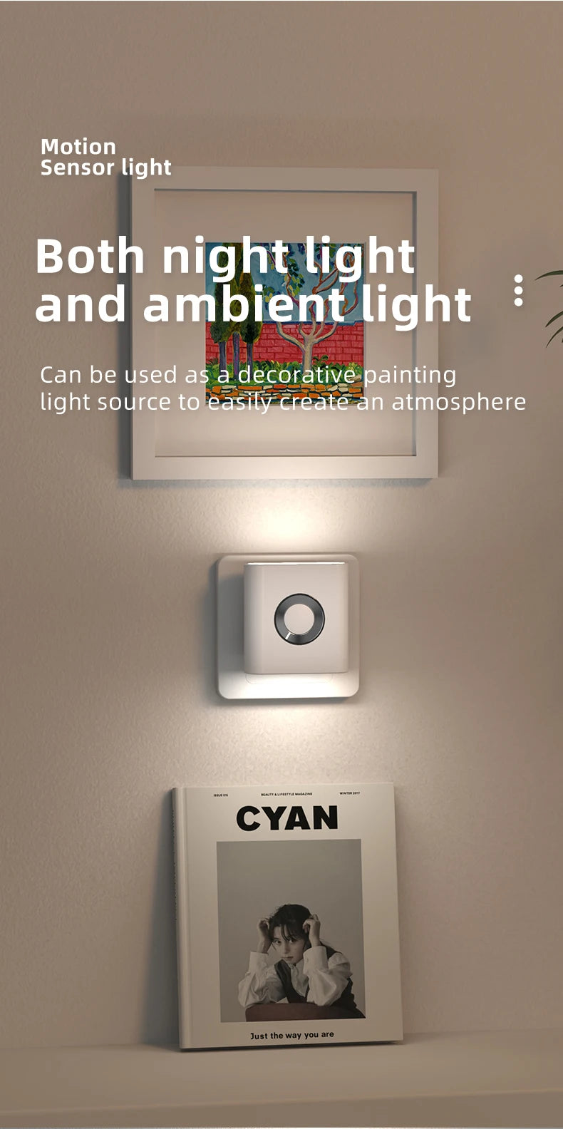 GGbingo Rechargeable Smart Home LED Night Light Lamp with Motion Sensor Kids Bedroom Decoration Light USB Lamp for Home Decor