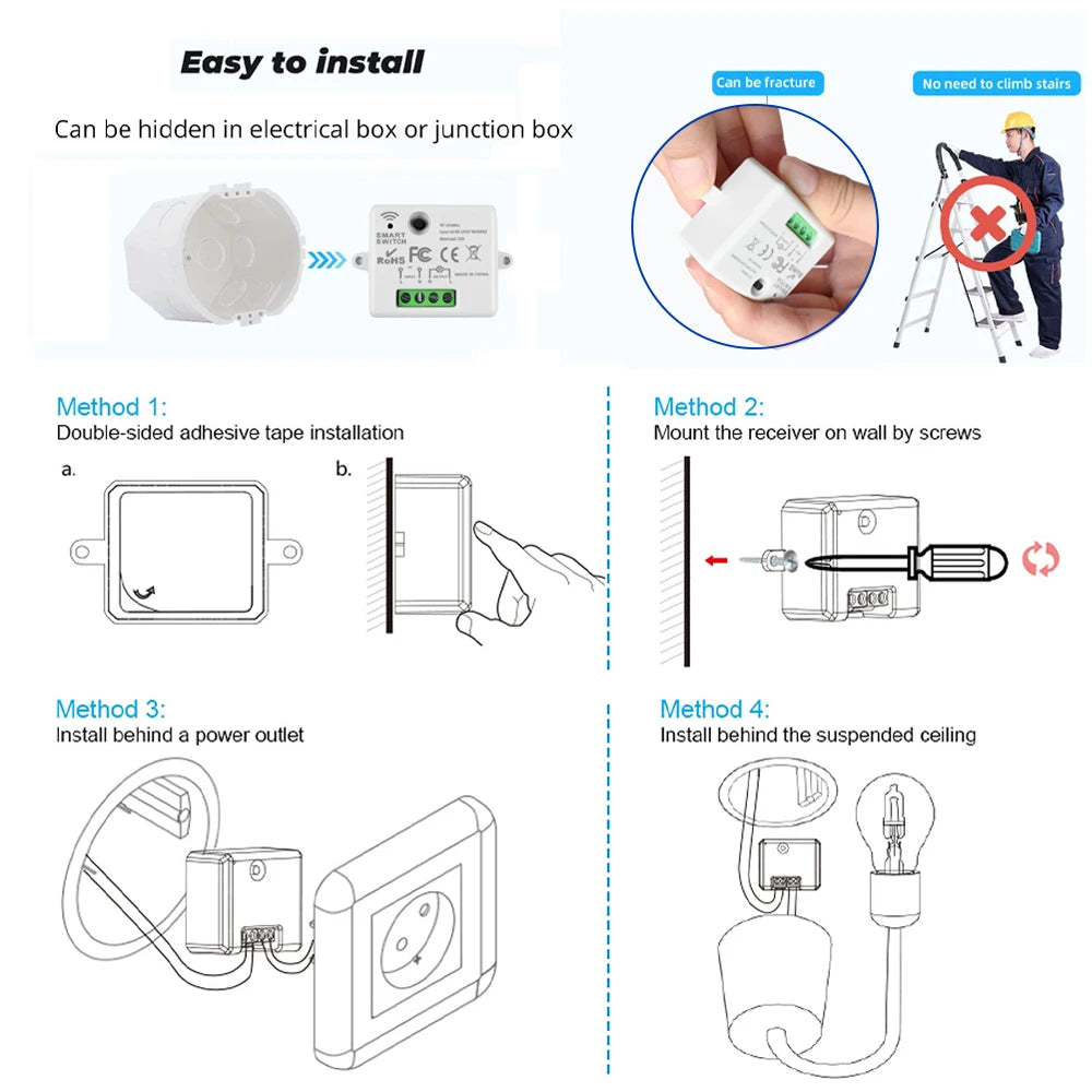 AXUS 110V 220V Mini Receiver 433HMz Wireless Round Button Remote RF Safey Switch Module 2200W Fr Home LED Lamp Bulb