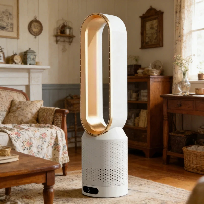 Smart Bladeless Fan with Remote Control 8 Gear Wind Speed Intelligent Timing 90° Oscillating Quiet Cooling Fan for Home Office