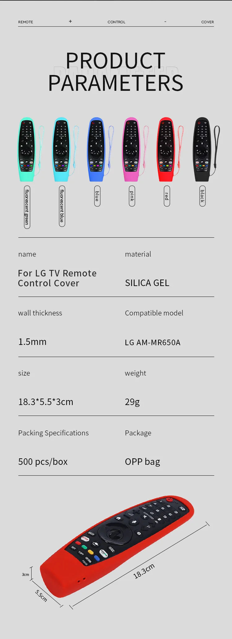 Silicone Remote Contrl Cover for AN-MR18BA AN-MR19BA MR20GA AN-MR650A TV Controller for LG Smart TV with Voice