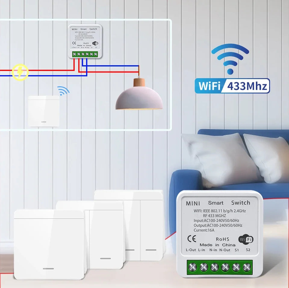 Tuya WiFi Smart Switch 433Mhz Relay Receiver Wireless 1/2/3 Gang 86 Wall Panel Switch APP Control Works with Alexa Google Home