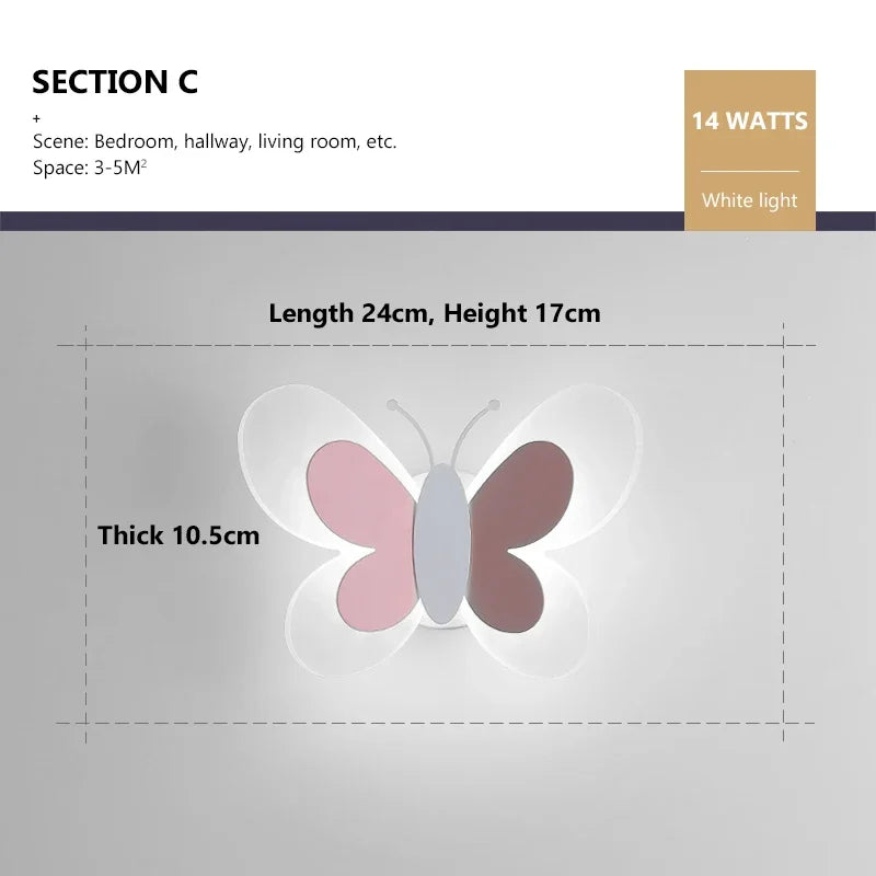 Modern LED Butterfly Wall Light For Bedroom Children's Room Bedside Wall Lamp Creative Personality Wall Decor Butterfly Sconce