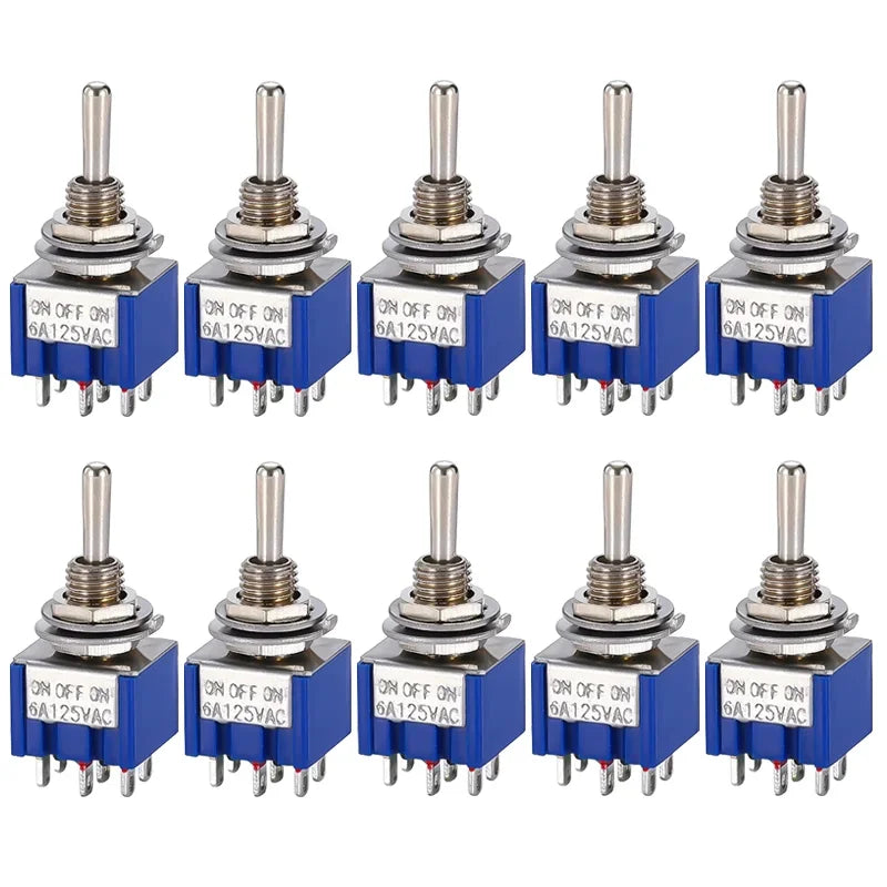 10PCS SPDT Mini Toggle Switch ON-Off-ON/ON-ON MTS202 203 Miniature Power Button Switch AC125V/6A Rocker Switch MTS-102 103