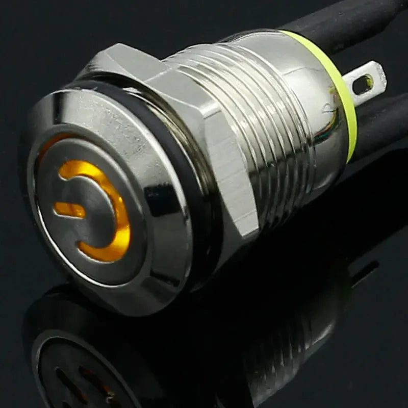 1PC 12mm 3V 5V 12V 220V Angel Eye Aluminum Metal LED Power Push Button Switch Self-reset Metal Switch Normally Open