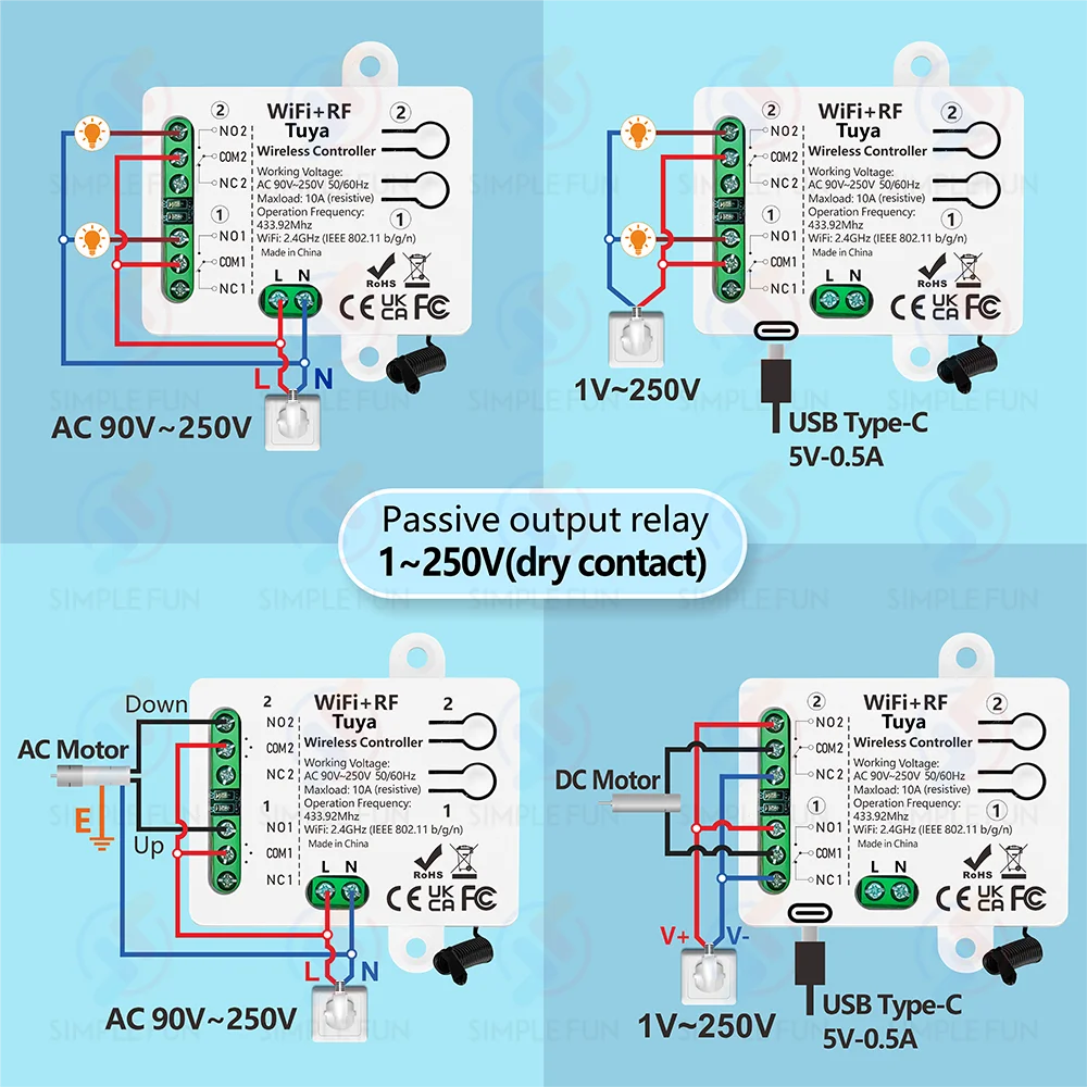 Tuya WiFi RF 433Mhz Smart Light Switch Motor Switch AC 110V 220V 230V 10A 2CH Support Alexa Google Home,for Lamp Garage Door