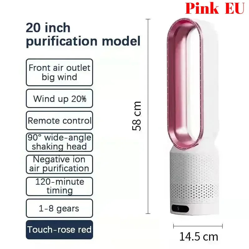 Smart Bladeless Fan with Remote Control 8 Gear Wind Speed Intelligent Timing 90° Oscillating Quiet Cooling Fan for Home Office